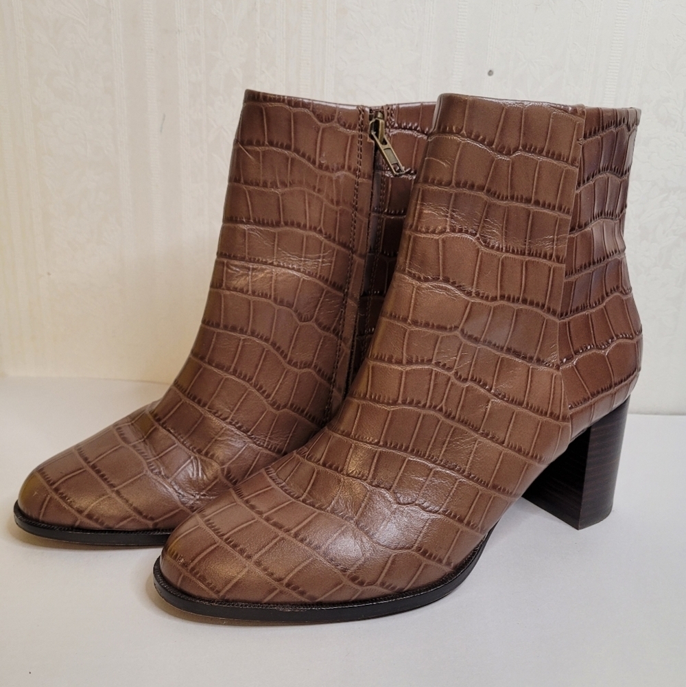 Madewell The Mira Side-Seam Ankle Boot in Croc Embossed Leather Size 10 - Picture 4 of 10